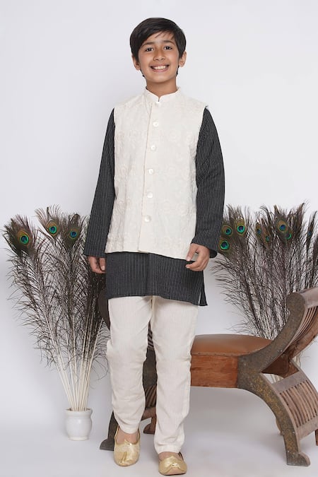 Buy_Little Bansi_Black Cotton Sequins, Embroidery Dhoti Pant Kurta Set _Online_at_Aza_Fashions