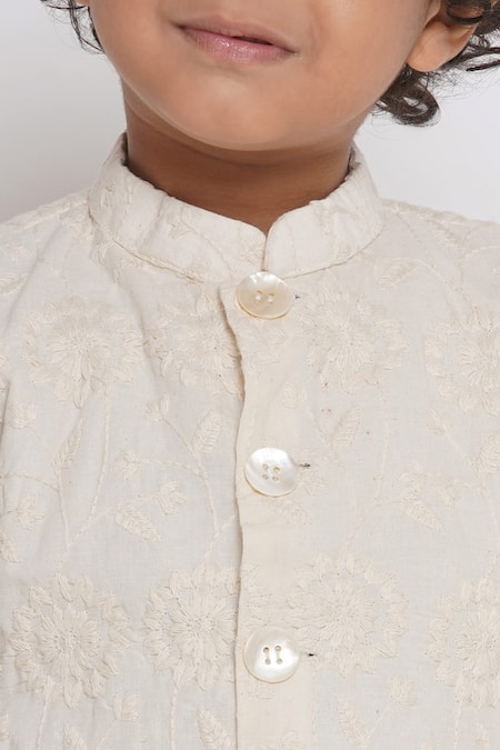 Shop_Little Bansi_Black Cotton Sequins, Embroidery Dhoti Pant Kurta Set _Online_at_Aza_Fashions