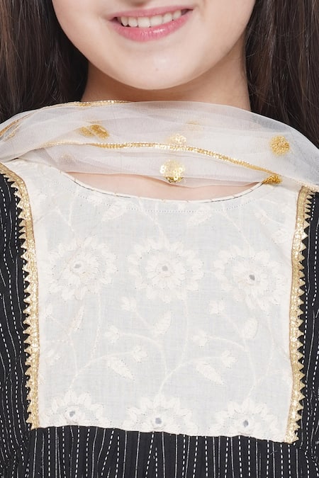 Little Bansi_Black Cotton, Chiffon Sequins, Embroidery Kurta Sharara Set _at_Aza_Fashions