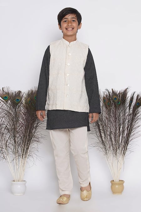 Buy_Little Bansi_Black Cotton Sequins, Embroidery Dhoti Pant Kurta Set 