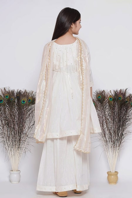 Buy Little Bansi Cream Cotton, Chiffon Mirrors, Embroidery Kurta Sharara Set Buy_Little Bansi_Cream Cotton, Chiffon Mirrors, Embroidery Kurta Sharara Set