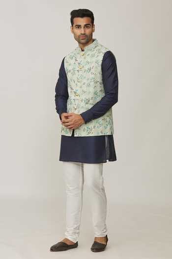 Buy Spring Break Green Cotton, Silk Embroidery Floral Print Bundi And Kurta Set Online at Aza Fashions Buy_Spring Break_Green Cotton, Silk Embroidery Floral Print Bundi And Kurta Set _Online_at_Aza_Fashions
