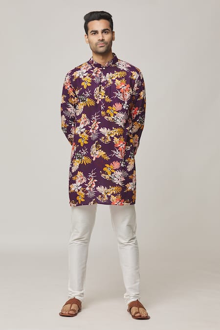 Spring Break Purple Cotton Printed Floral Kurta Set 