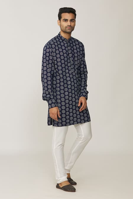 Buy_Spring Break_Blue Cotton Geometric Print Kurta Set_Online_at_Aza_Fashions