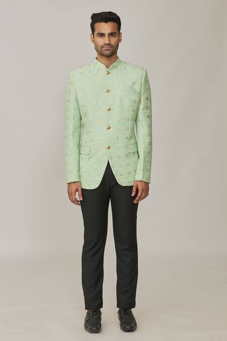 Spring Break_Green Polyester, Cotton Embroidery, Sequins Jodhpuri Jacket _Online_at_Aza_Fashions