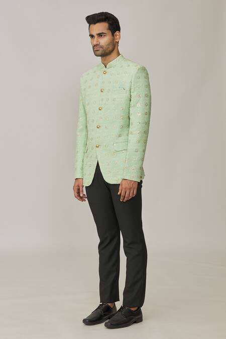 Buy_Spring Break_Green Polyester, Cotton Embroidery, Sequins Jodhpuri Jacket _Online_at_Aza_Fashions