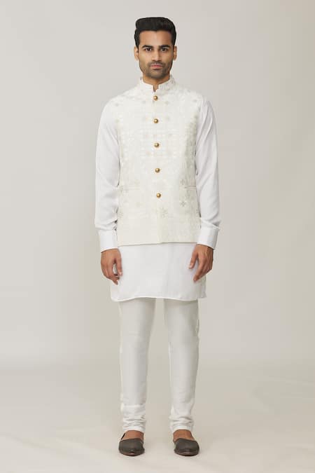 Spring Break White Polyester, Cotton Embroidery Lucknowi Thread Bundi Online at Aza Fashions Spring Break_White Polyester, Cotton Embroidery Lucknowi Thread Bundi _Online_at_Aza_Fashions