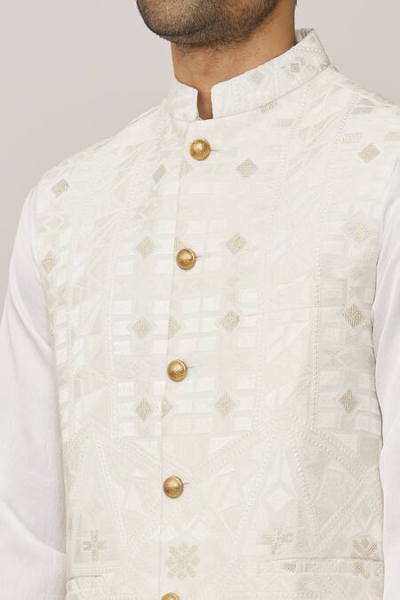 Shop Spring Break White Polyester, Cotton Embroidery Lucknowi Thread Bundi Online at Aza Fashions Shop_Spring Break_White Polyester, Cotton Embroidery Lucknowi Thread Bundi _Online_at_Aza_Fashions
