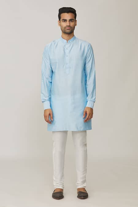 Spring Break_Blue Cotton, Silk Tropical Print Bundi And Kurta Set _Online_at_Aza_Fashions