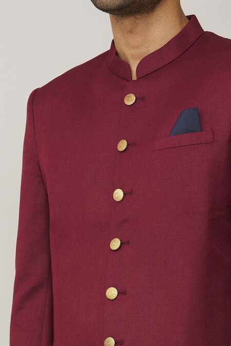 Shop_Spring Break_Maroon Terrycloth Solid Sherwani Set _Online_at_Aza_Fashions