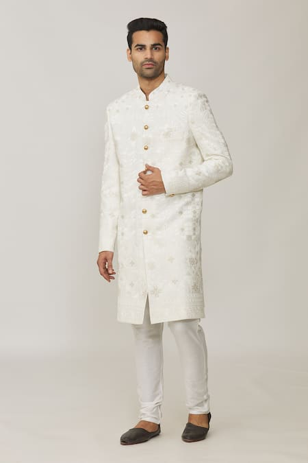 SPRING BREAK Lucknowi Embroidered Sherwani Set For Kids