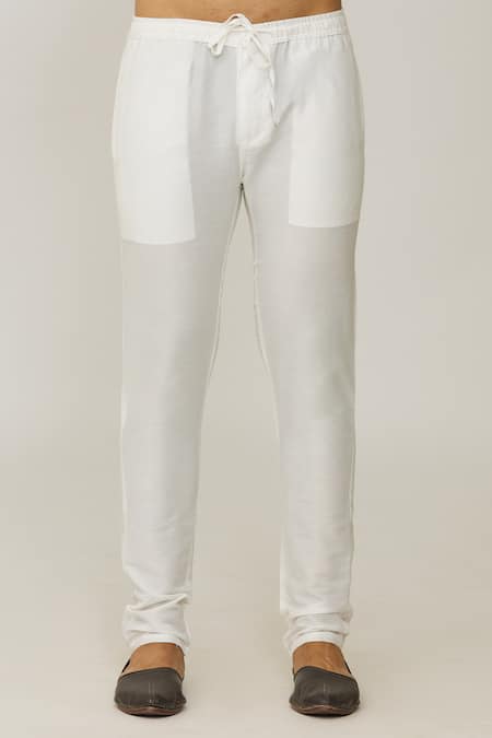 Spring Break_White Polyester, Cotton Embroidery Lucknowi Sherwani Set _Online_at_Aza_Fashions