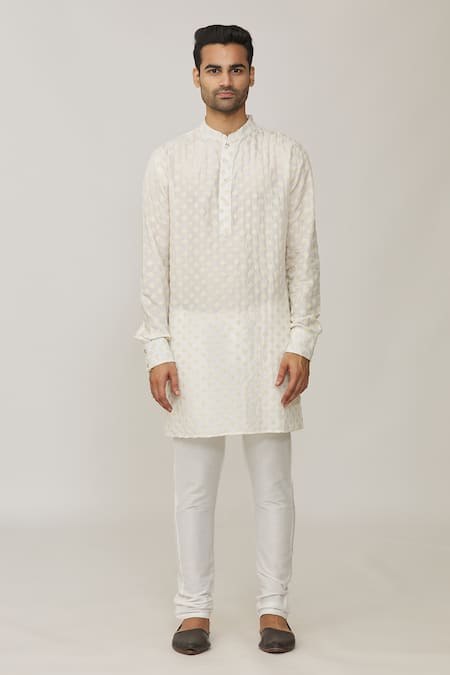 Spring Break_White Polyester, Cotton Embroidery Geometric Thread Bundi Set _at_Aza_Fashions