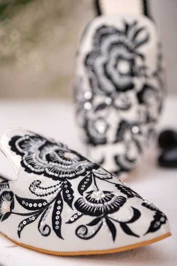 Buy_House Of Vian_White Rose Embroidered Mules _Online_at_Aza_Fashions