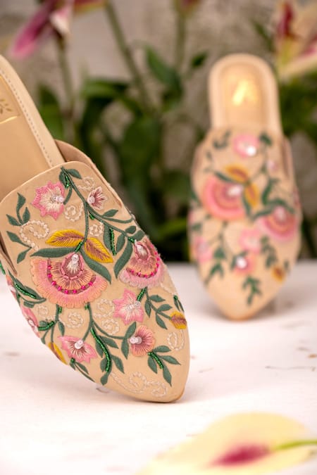 Buy_House Of Vian_Multi Color Ivy Floral Embroidered Mules _Online_at_Aza_Fashions