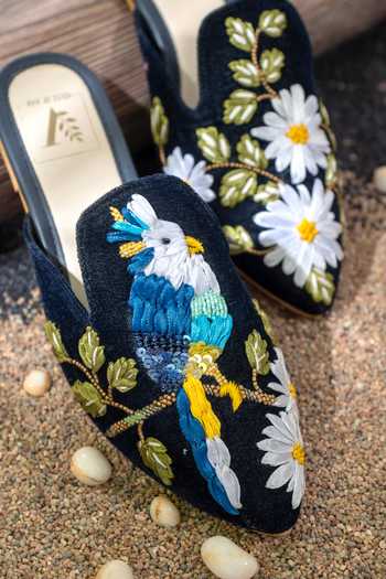 House Of Vian_Blue Macaw Ribbon Embroidered Mules _Online_at_Aza_Fashions