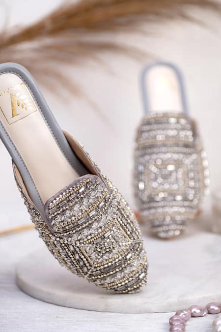 Shop House Of Vian Silver Stella Geometric Embellished Mules at Aza Fashions Shop_House Of Vian_Silver Stella Geometric Embellished Mules _at_Aza_Fashions