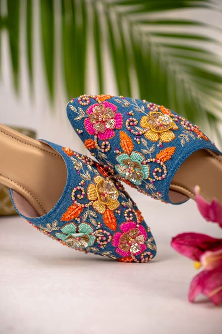 House Of Vian_Multi Color Ziva 3d Floral Embroidered Mules _Online_at_Aza_Fashions