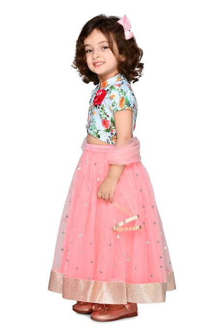 Saka Designs_Pink Cotton, Chiffon Sequins Embroidered Lehenga Set_Online_at_Aza_Fashions