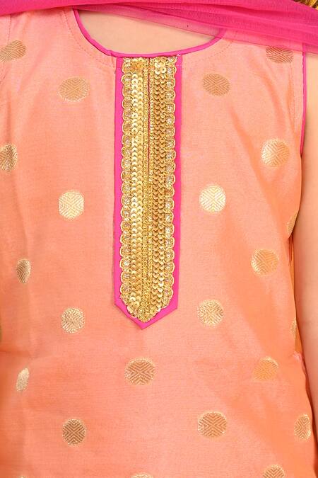 Saka Designs Peach , Net, Satin Gota Circular Motif Pattern Kurta And Dhoti Pant Set at Aza Fashions Saka Designs_Peach , Net, Satin Gota Circular Motif Pattern Kurta And Dhoti Pant Set_at_Aza_Fashions