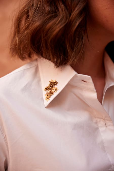 Shop_Palak Khandelwal_White Cotton Sequins Shawl Neck Abstract Patch Shirt _Online_at_Aza_Fashions