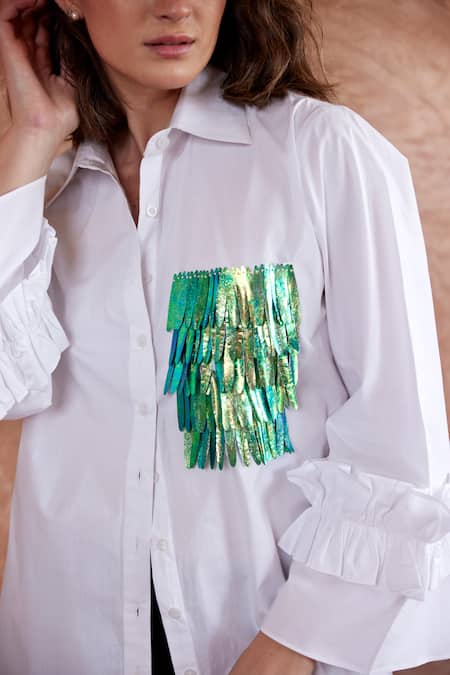 Buy_Palak Khandelwal_White Cotton Sequins Embroidered Shirt_Online_at_Aza_Fashions