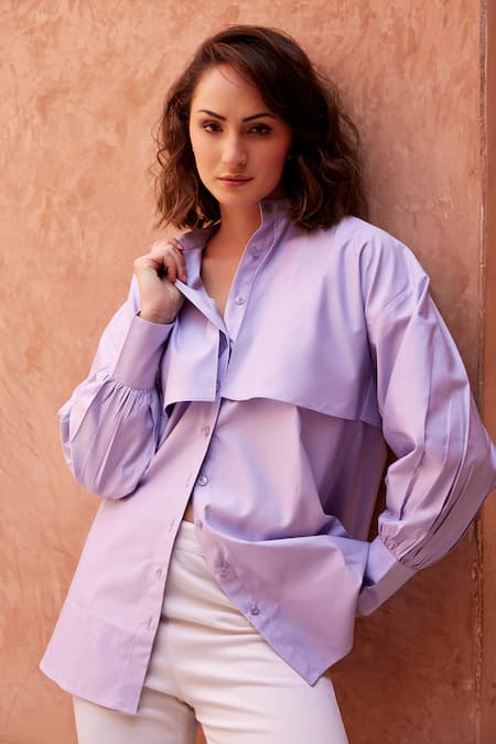 Palak Khandelwal Purple Cotton Shirt Collar Front Panel Detailed 