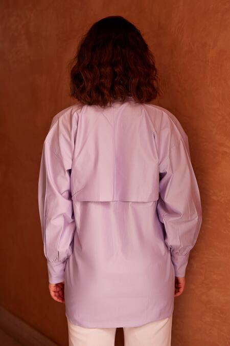 Shop_Palak Khandelwal_Purple Cotton Shawl Neck Front Panel Detailed Shirt _at_Aza_Fashions