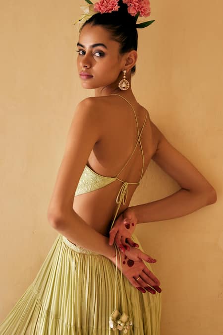 Punit Balana Satin Silk Resham & Patra Embroidered Yoke Dress 