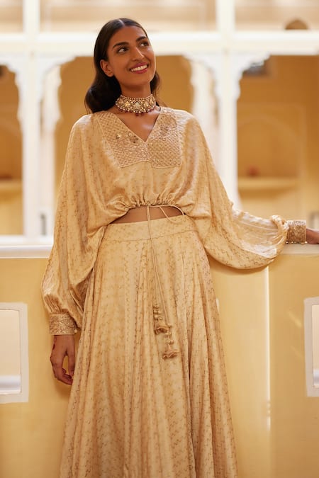 Punit Balana Zardozi Embroidered Top With Skirt 