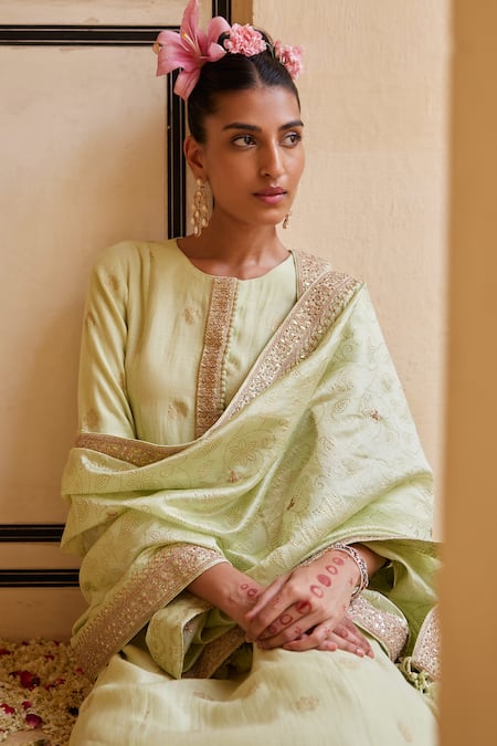 Punit Balana Chanderi Silk Floral Butti Print Kurta Set 