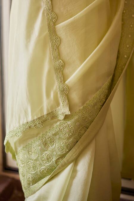 Buy Punit Balana Green Chanderi Silk, Organza Embroidery V-neck Floral Resham Saree Set Online at Aza Fashions Buy_Punit Balana_Green Chanderi Silk, Organza Embroidery V-neck Floral Resham Saree Set _Online_at_Aza_Fashions