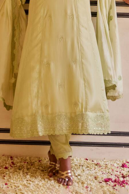 Buy_Punit Balana_Green Silk, Organza Embroidery, Tassels, Cut Work Round Resham Anarkali Set _Online_at_Aza_Fashions