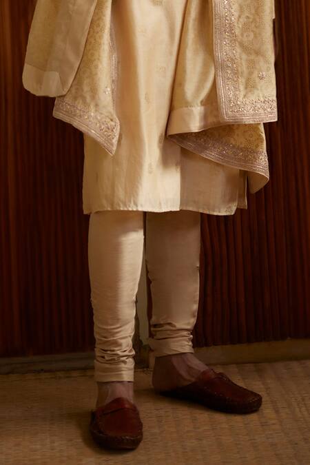 Punit Balana_Gold Chanderi Silk Embroidery Printed Kurta Set _Online_at_Aza_Fashions
