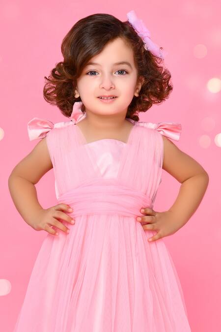 Buy_Saka Designs_Pink Polyester Bows Flared Dress_Online_at_Aza_Fashions