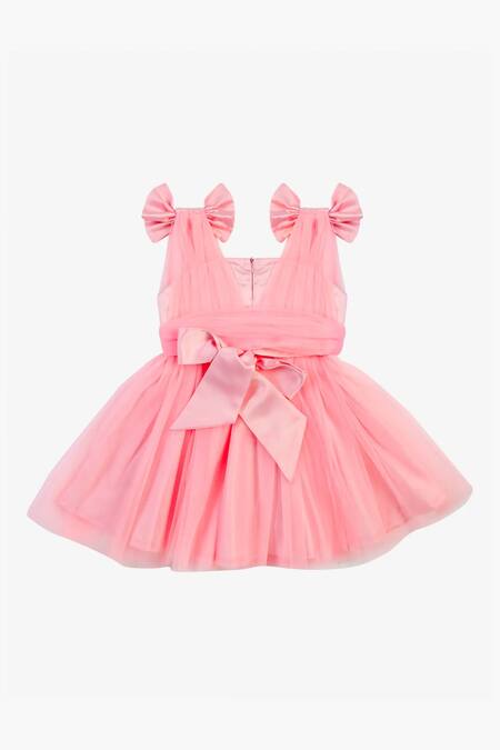 Shop_Saka Designs_Pink Polyester Bows Flared Dress_Online_at_Aza_Fashions
