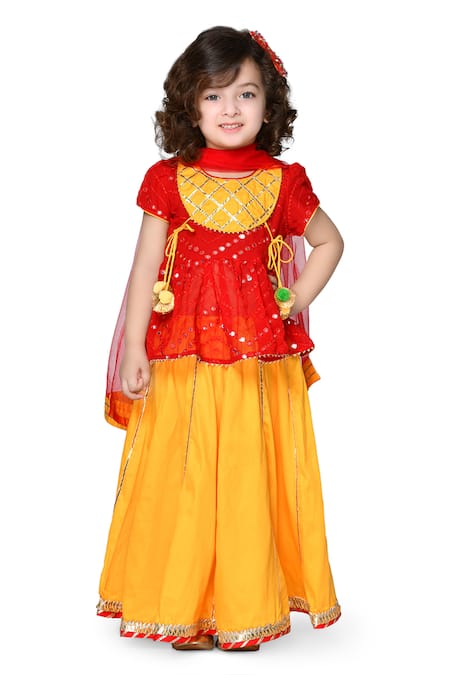 Buy SAKA DESIGNS Girls Yellow & Red Embroidered Ready To Wear Lehenga Choli  With Dupatta(1-2Y) at Amazon.in