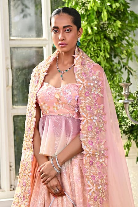 Moledro Yellow Organza, Brocade Sequins, Beads, Embroidered Lehenga Peplum Blouse Set Online at Aza Fashions Moledro_Yellow Organza, Brocade Sequins, Beads, Embroidered Lehenga Peplum Blouse Set _Online_at_Aza_Fashions