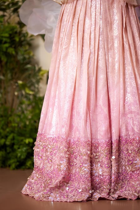 Moledro Yellow Organza, Brocade Sequins, Beads, Embroidered Lehenga Peplum Blouse Set at Aza Fashions Moledro_Yellow Organza, Brocade Sequins, Beads, Embroidered Lehenga Peplum Blouse Set _at_Aza_Fashions