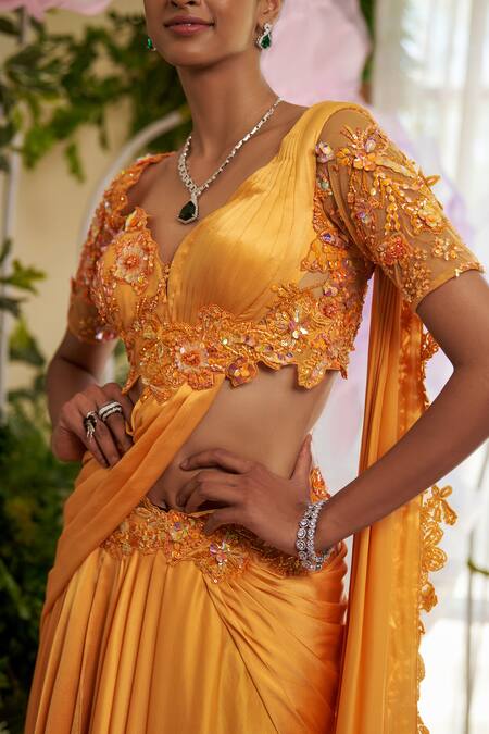 Studio Shringaar Women Orange & Golden Woven Design Saree Blouse -  Absolutely Desi