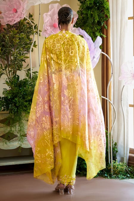 Shop_Moledro_Green Cotton, Silk Beads, Sequins Scoop Esma Embroidered Cape Draped Skirt Set _at_Aza_Fashions