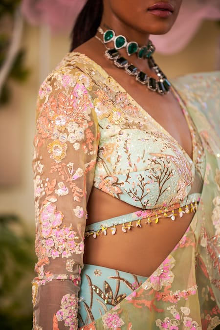 Buy Moledro Blue Nylon, Organza Sequins, Beads, Ilsa Fish Cut Lehenga Saree And Blouse Set Online at Aza Fashions Buy_Moledro_Blue Nylon, Organza Sequins, Beads, Ilsa Fish Cut Lehenga Saree And Blouse Set _Online_at_Aza_Fashions