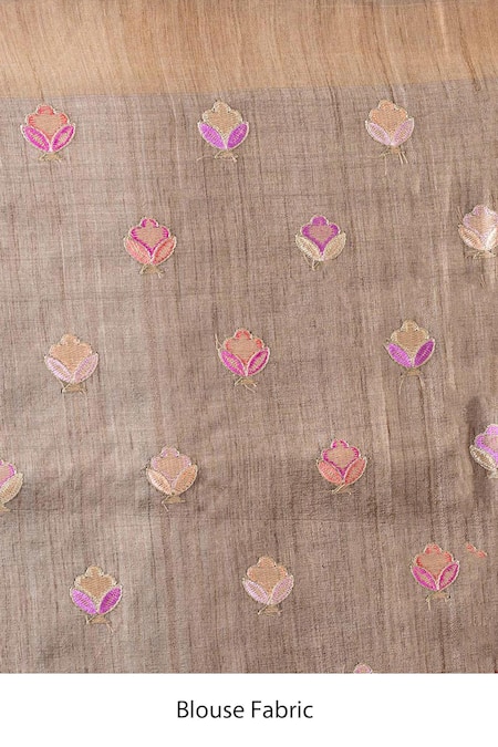 Shop Taba Kashi By Artika Shah Grey Tusser Floral Embroidered Saree With Running Blouse Online at Aza Fashions Shop_Taba Kashi By Artika Shah_Grey Tusser Floral Embroidered Saree With Running Blouse _Online_at_Aza_Fashions
