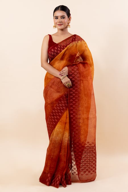 TaBa Kashi By Artika Shah Floral Thread Embroidered Saree With Running Blouse 