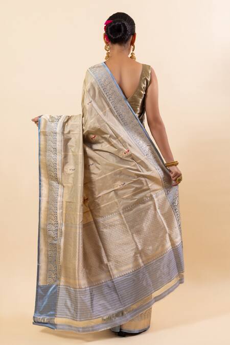 Shop Taba Kashi By Artika Shah Beige Kota Doria Embroidery Alfi Butta Handloom Saree With Running Blouse at Aza Fashions Shop_Taba Kashi By Artika Shah_Beige Kota Doria Embroidery Alfi Butta Handloom Saree With Running Blouse_at_Aza_Fashions