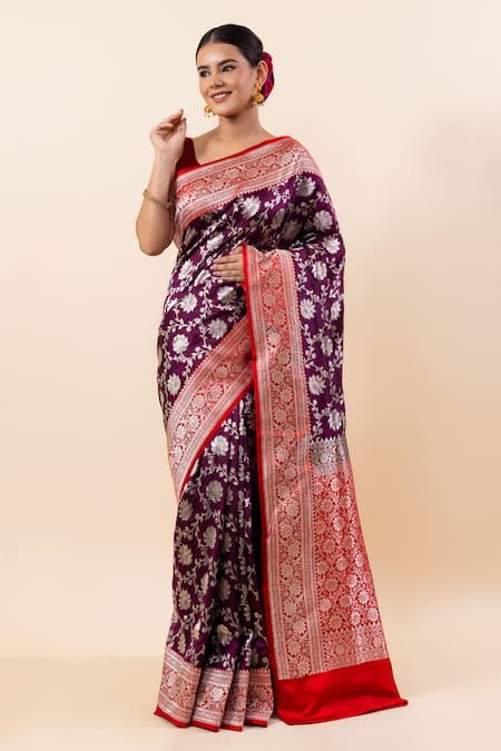 New Red Beautiful Katan Silk Sari Bollywood Designer Handmade