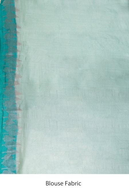 Shop_Taba Kashi By Artika Shah_Green Tissue Leaf Pattern Saree With Running Blouse