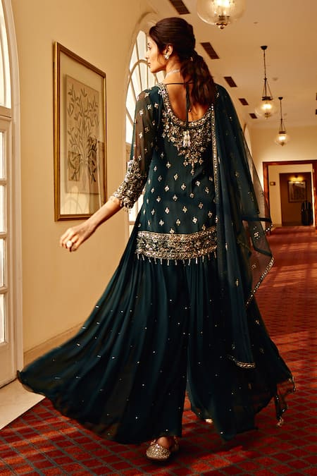 Amitabh Malhotra Floral Resham Embroidered Tunic Sharara Set 