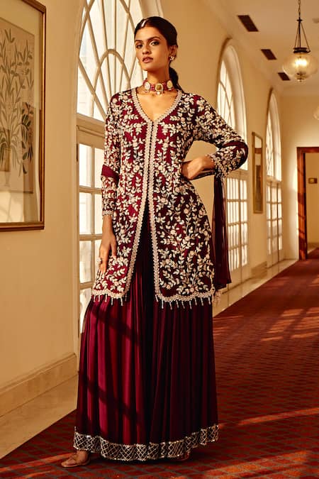 Amitabh Malhotra Flower Vine Embroidered Tunic Sharara Set 