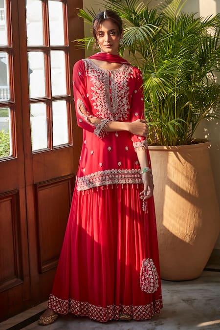 Amitabh Malhotra Floral Bloom Embroidered Tunic Sharara Set 